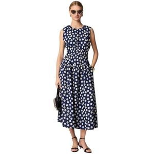 J CREW Hyacinth Polka-dot 100% Linen Flowy Spring Summer Sunny Dress S $178 NWT